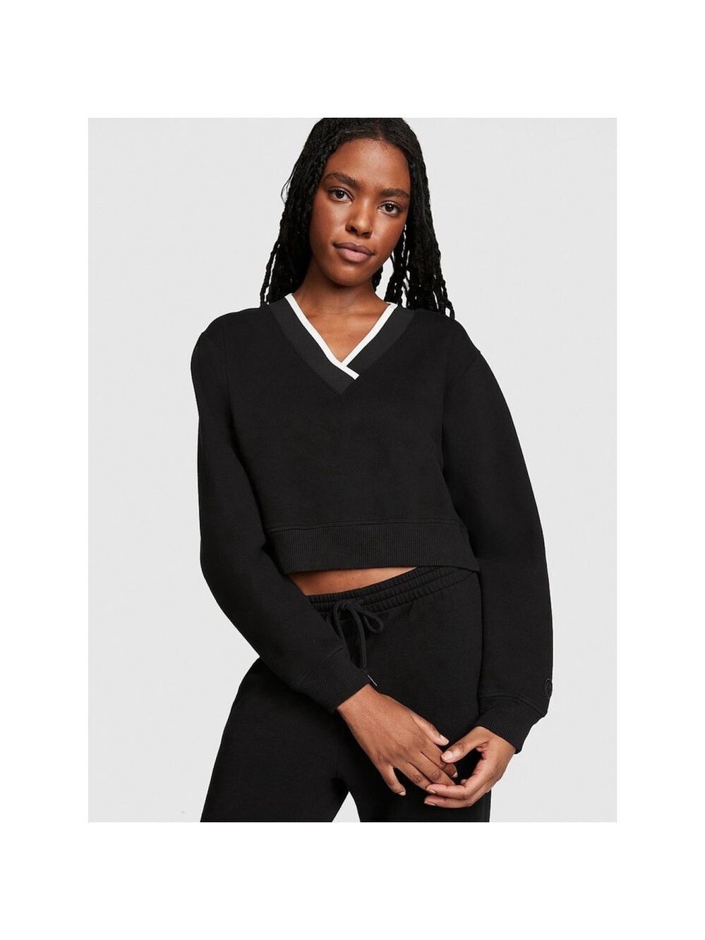 Victoria's Secret PINK Premium Fleece V-Neck Pullover Sweatshirt Large NWT